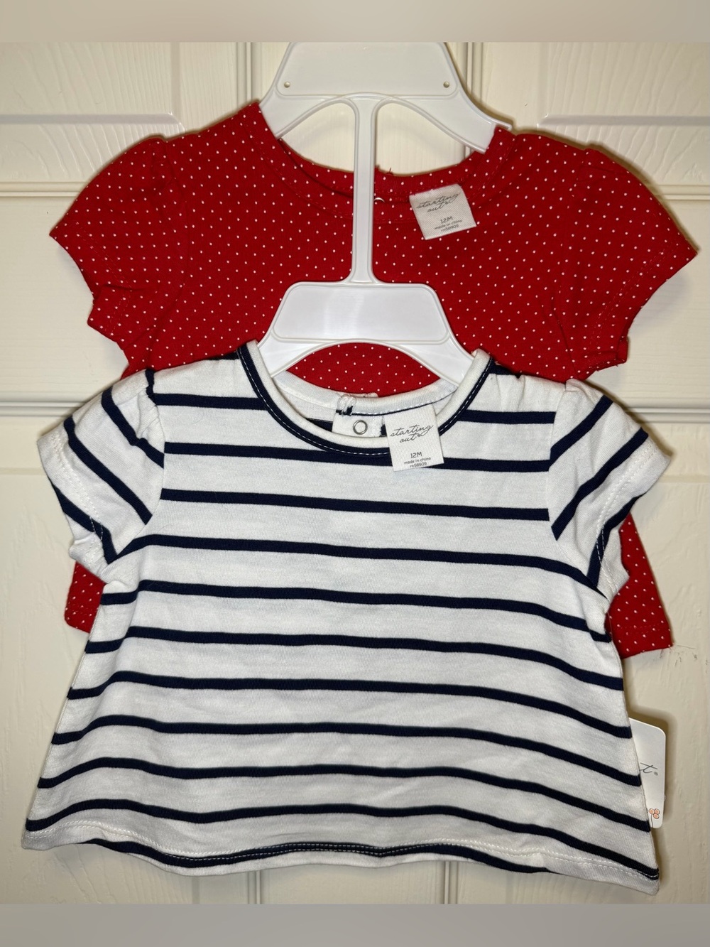Starting Out Girls Two-Pack Tee Set - White/Navy Stripe & Red with White Dots